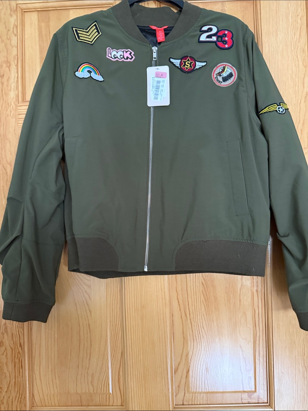 Olive Green Patch Bomber Jacket